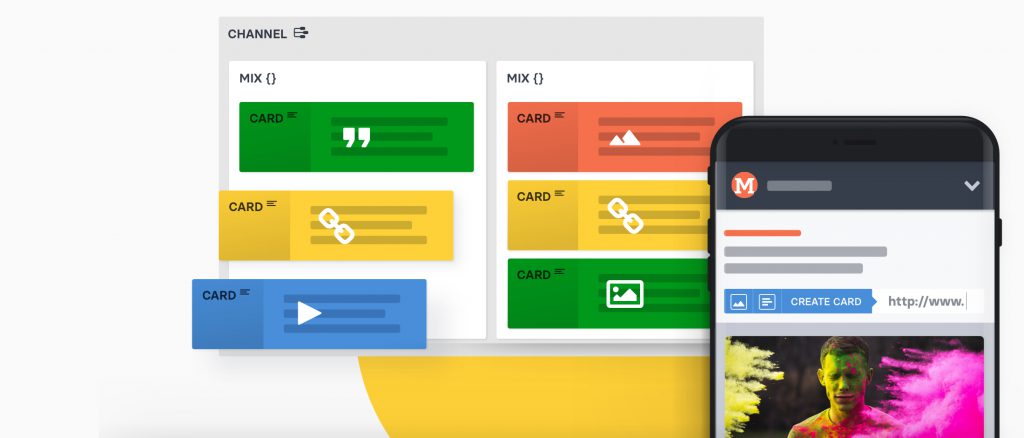 Content cards illustrated and on a smartphone