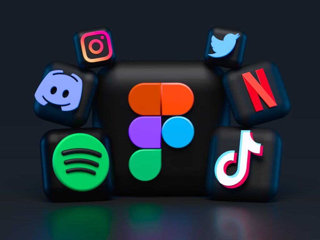 Logos of social media platforms on a table