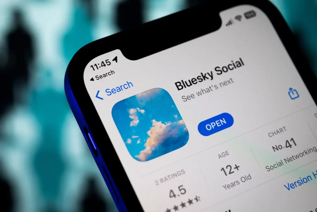 iPhone with App Download page of Bluesky